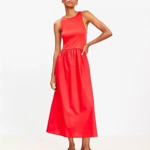 LOFT Vibrant Poplin Mixed Media Midi Pocket Dress